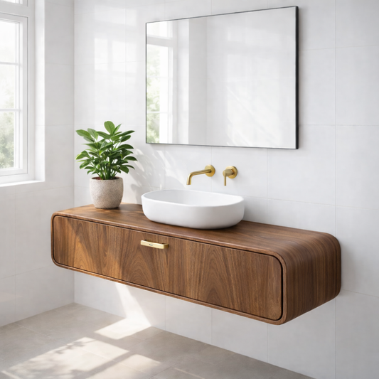 Handcraft Floating Solid Wood Bathroom Vanity with Single Drawer Storage Kitchnce