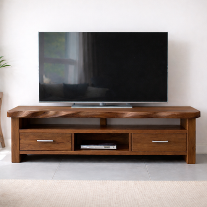 Solid Wood TV Stand with Drawers and Open Media Shelf Kitchnce