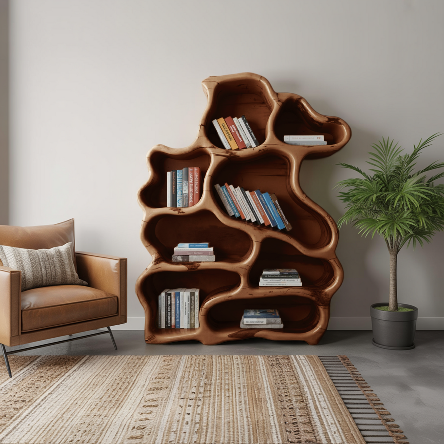Organic Modern Bookshelf With Carved Design For Living Room And Home Library Kitchnce