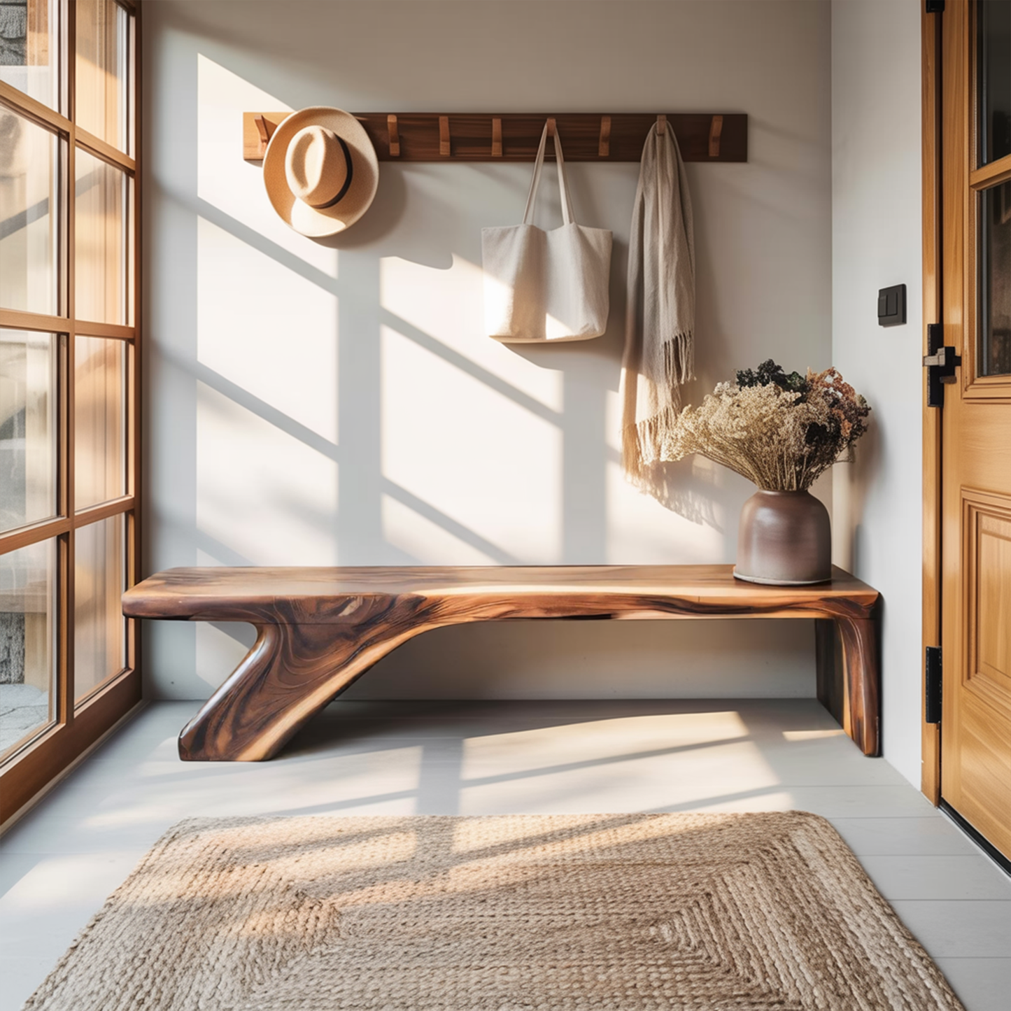 Architectural Bench With Sculpted Z Base For Entryway Kitchnce
