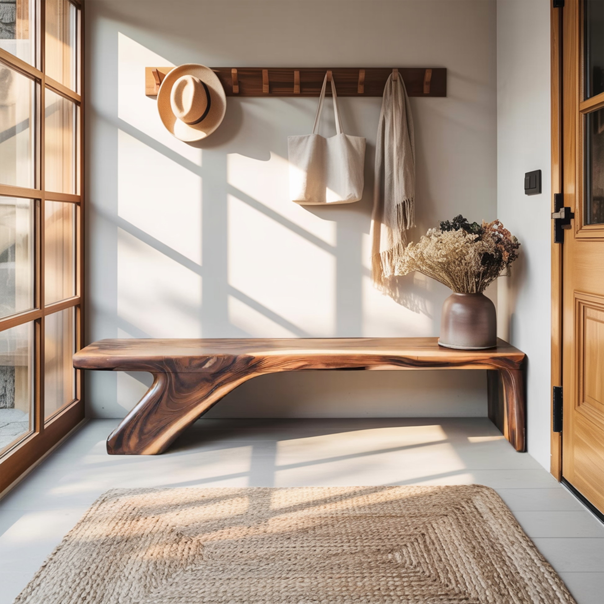 Architectural Bench With Sculpted Z Base For Entryway Kitchnce