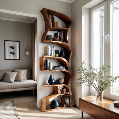 Modern Bookshelf With Curved Design For Study Kitchnce