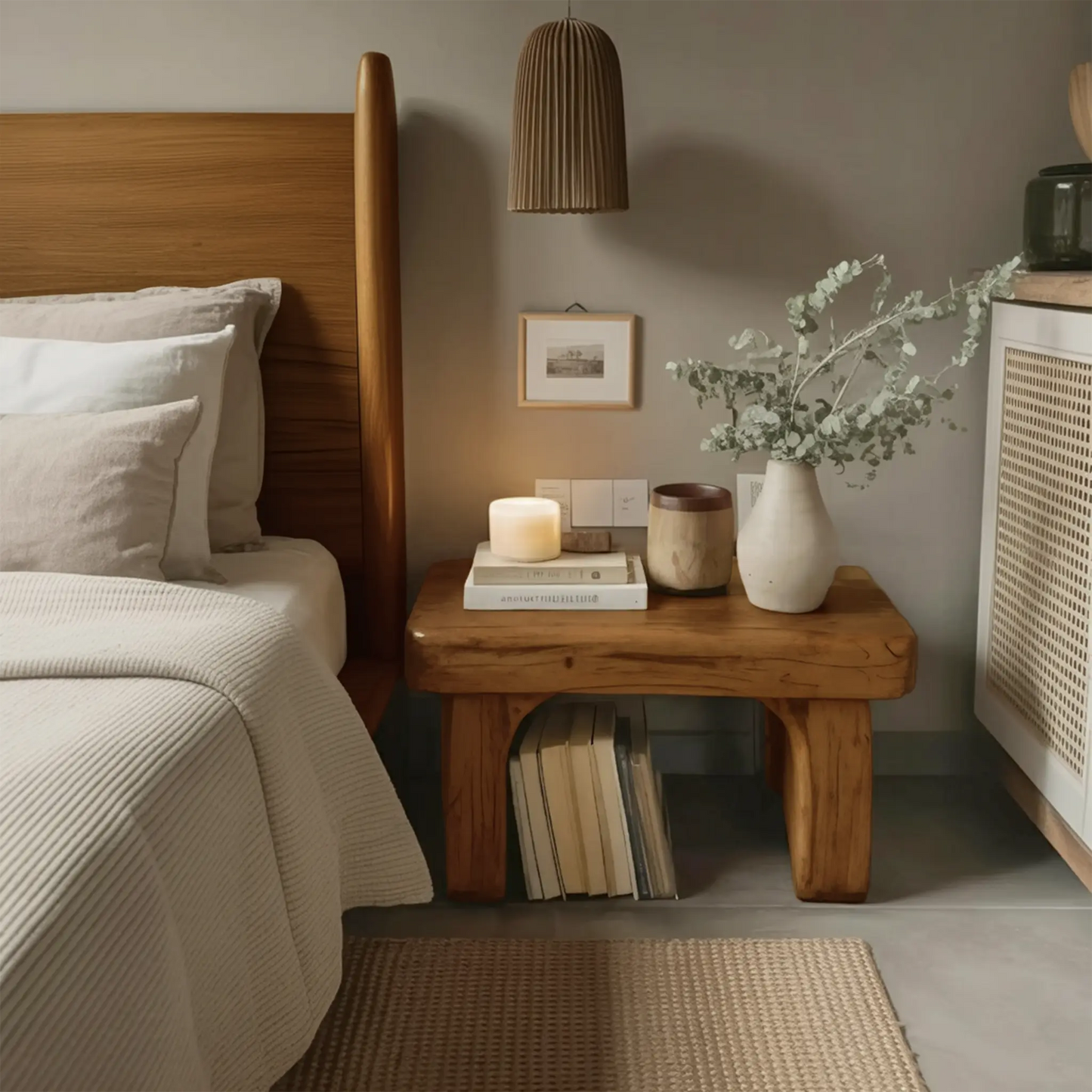 Rustic Nightstand Low Bedside Table With Shelf For Bedroom And Meditation Kitchnce