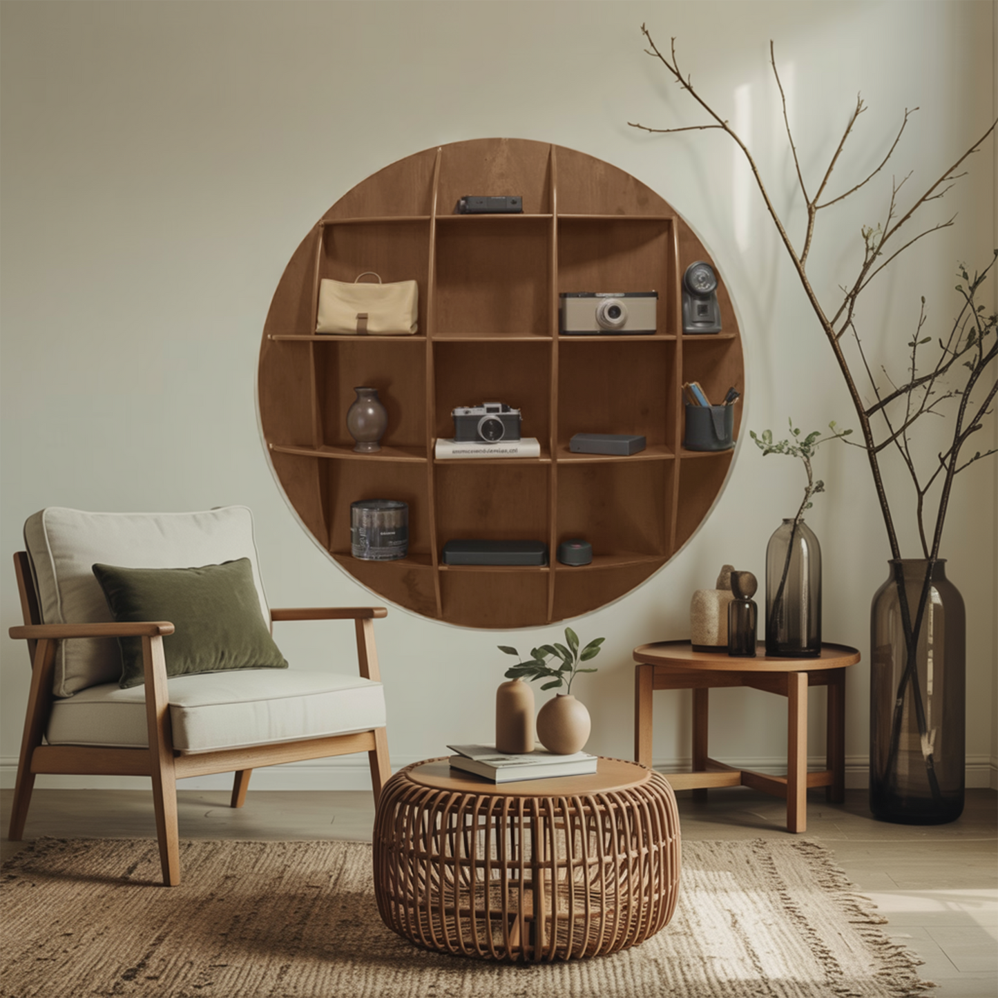 Modern Round Wall Mounted Shelf With Compartments For Living Room Office And Entryway Kitchnce