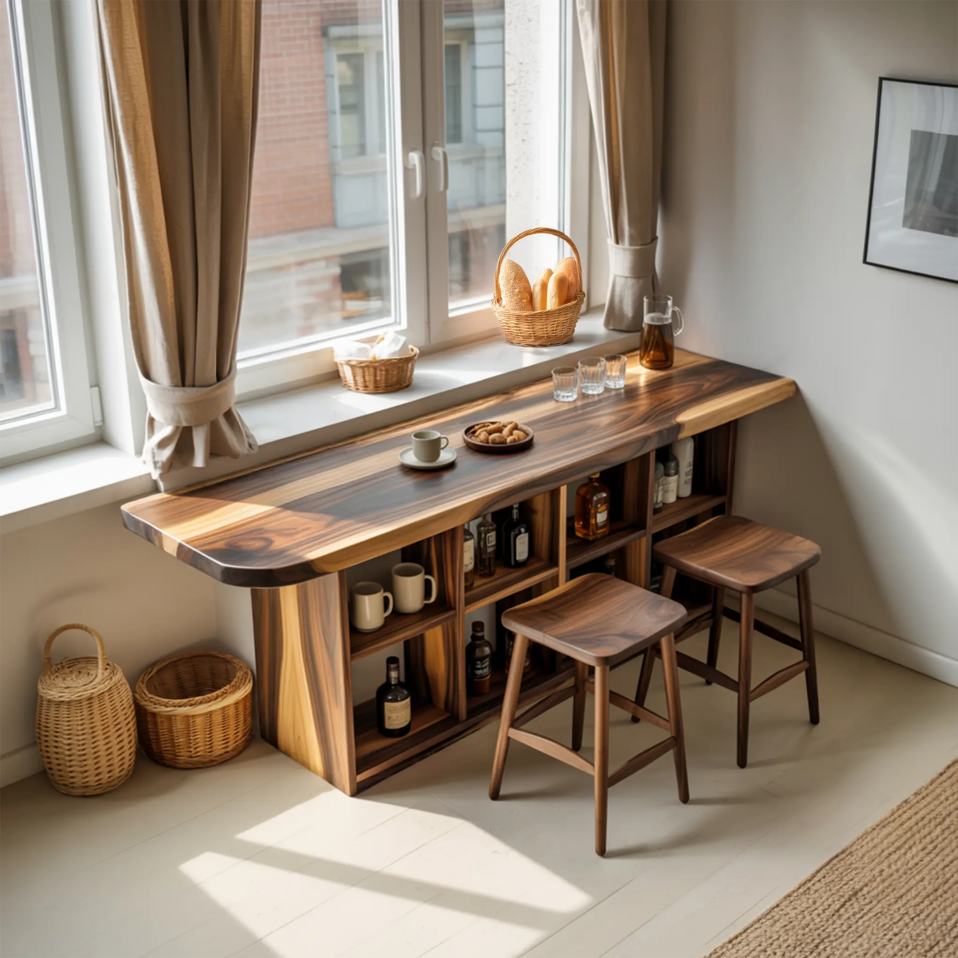 Curved Wood Bar Table With Storage For Kitchen Or Dining Area Kitchnce