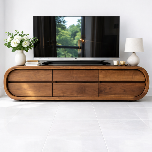 Solid Wood TV Stand with Drawers, Curved Modern Media Console Cabinet for Living Room Kitchnce