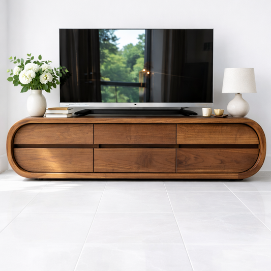 Solid Wood TV Stand with Drawers, Curved Modern Media Console Cabinet for Living Room Kitchnce