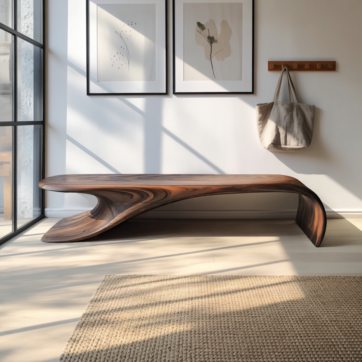 Modern Sculptural Bench With Flowing Curves For Living Room Kitchnce