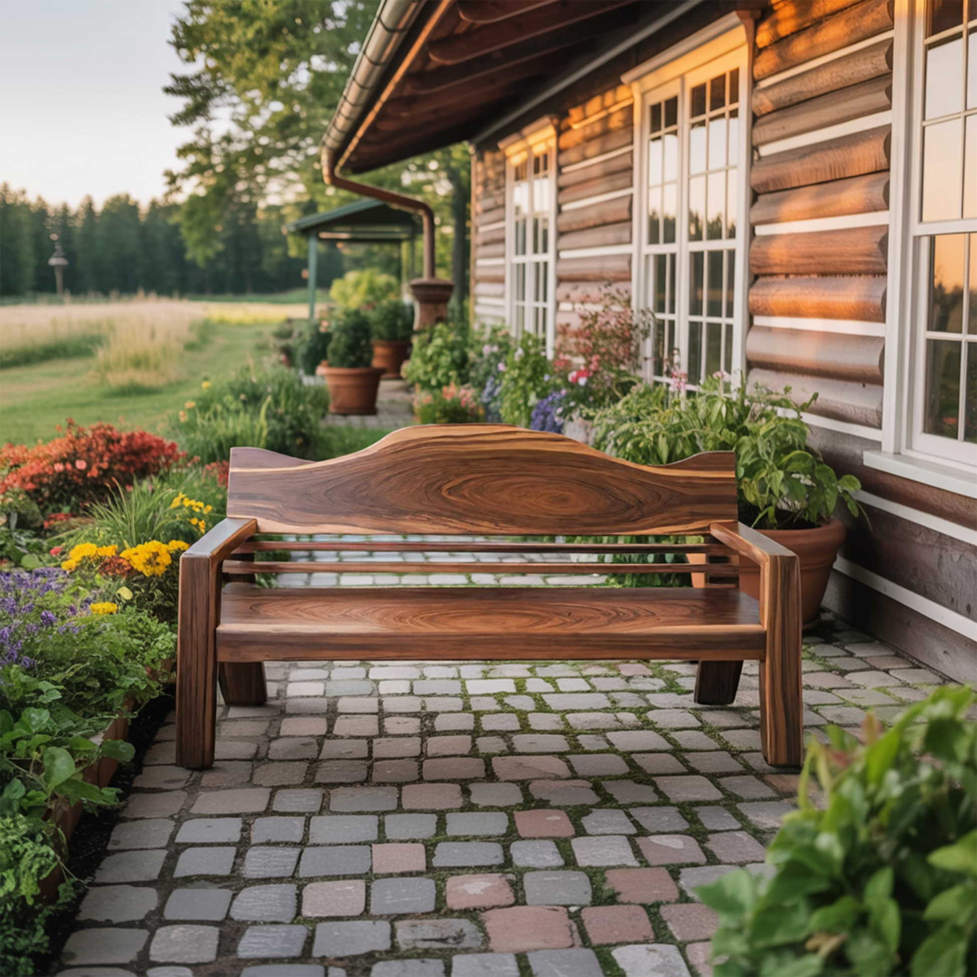 Rustic Outdoor Wooden Bench With Curved Backrest For Garden Or Porch Kitchnce