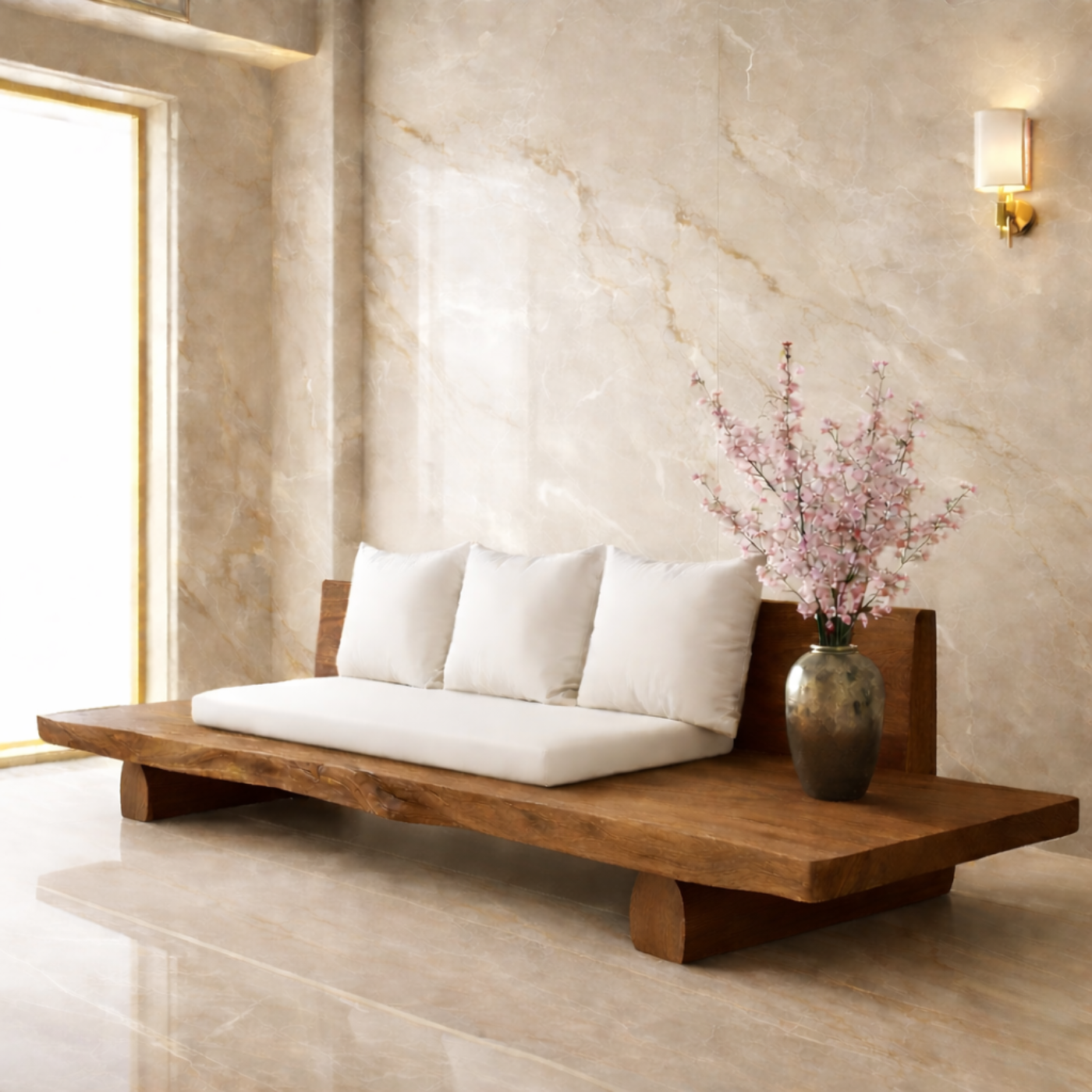 Handcrafted Solid Wood Platform Sofa Contemporary Style