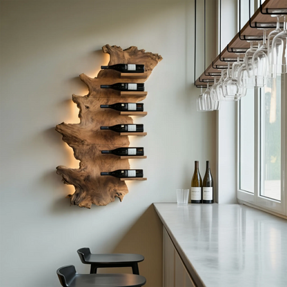Handcrafted Wooden Live Edge Wine Holder For Bar Display Art Kitchnce