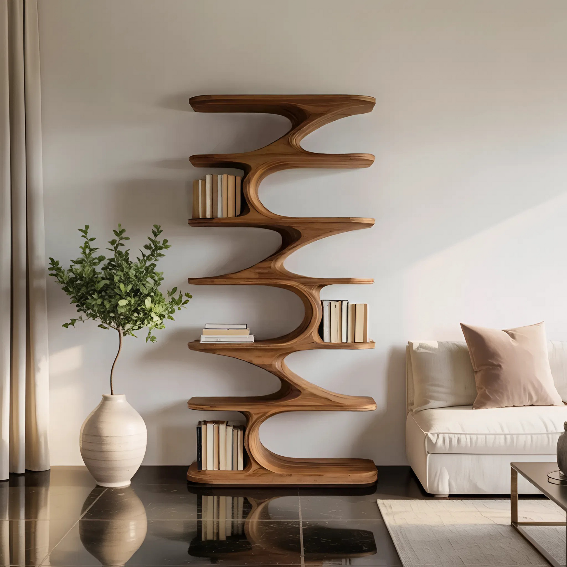 Modern Organic Curved Bookshelf For Living Room Kitchnce