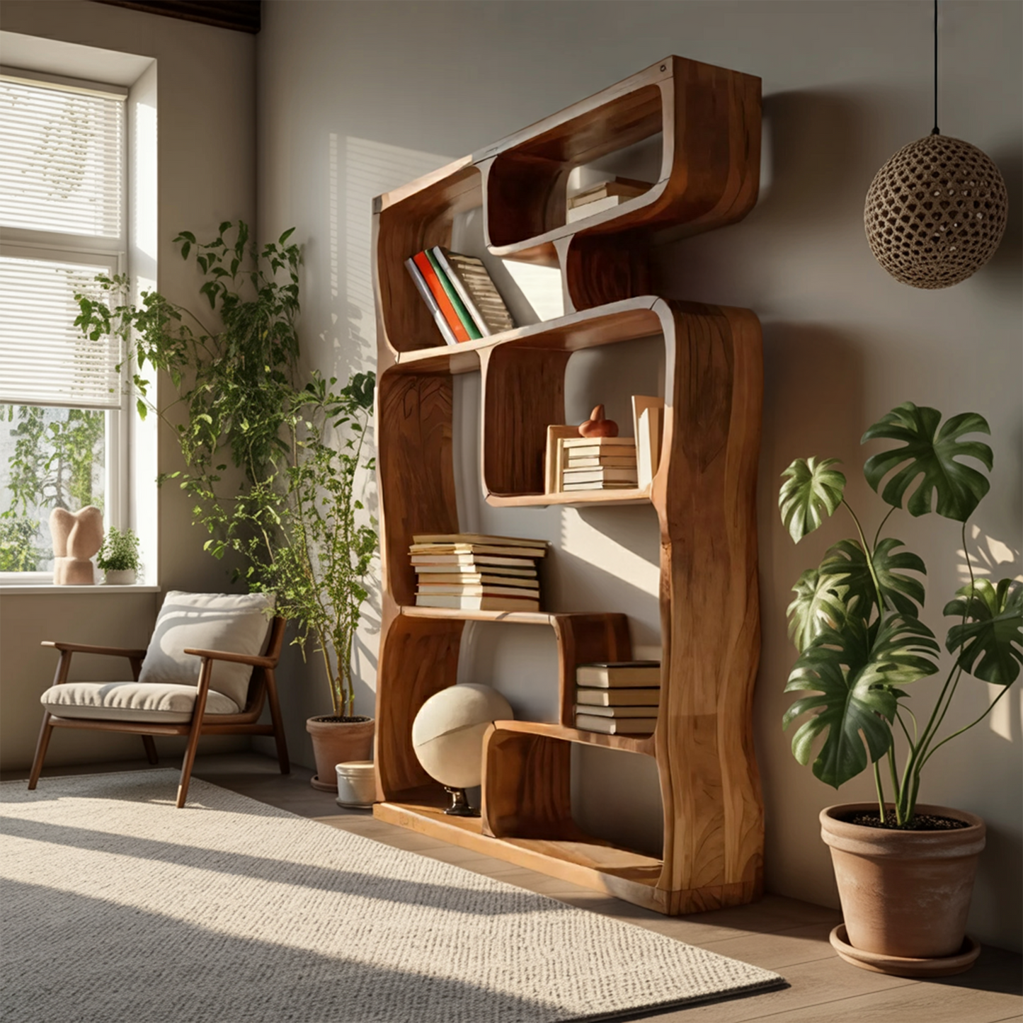 Modern Sculptural Bookshelf With Geometric Design For Living Room Kitchnce