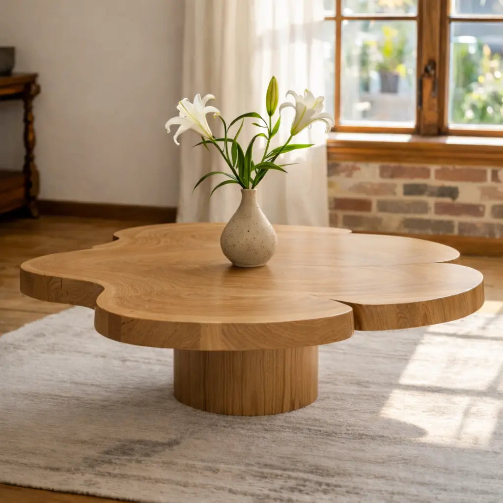 Organic Shaped Walnut Coffee Table with Pedestal Base, Modern Sculptural Design for Living Room Kitchnce