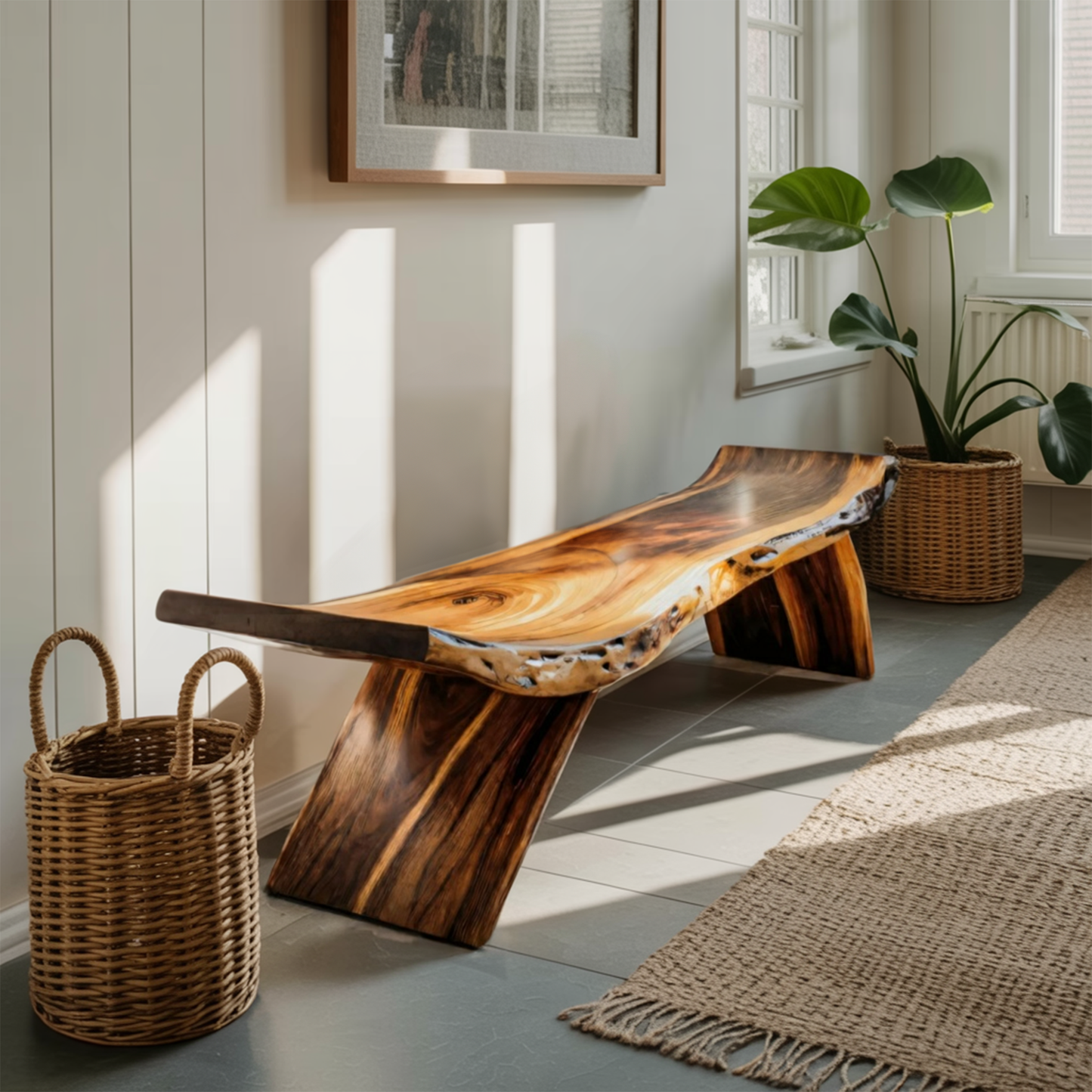 Rustic Live Edge Bench With Organic Curves For Entryway Kitchnce