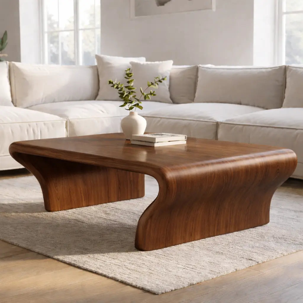 Sculptural Walnut Coffee Table with Curved Design, Modern and Minimalist Living Room Décor Kitchnce