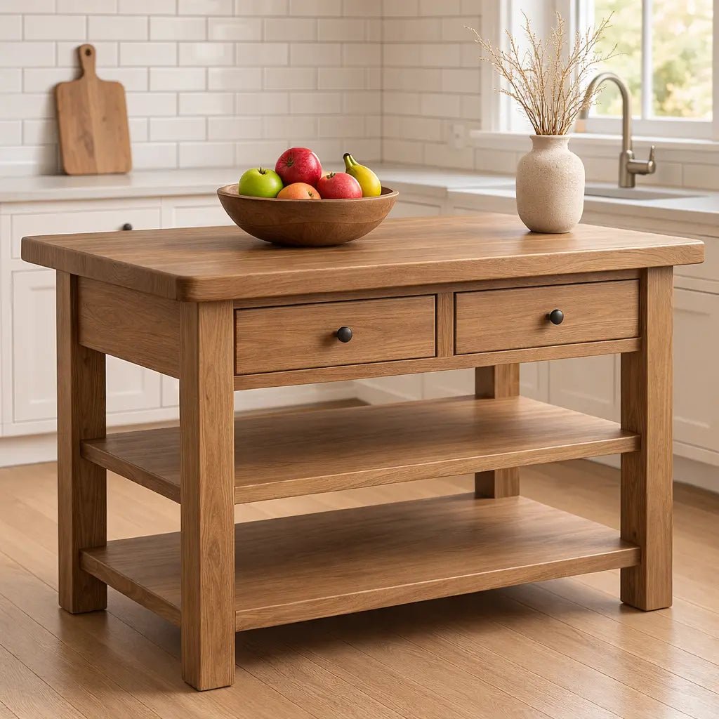 Solid Walnut Kitchen Island Table with Drawers and Shelves, Wooden Kitchen Prep Station Kitchnce