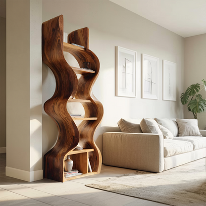 Organic Solid Wood Wall Bookcase For Modern Entryway Kitchnce
