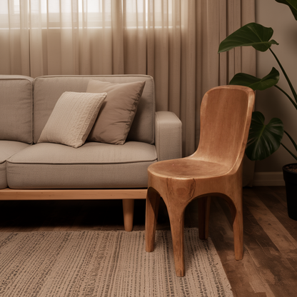 Sculptural Solid Wood Chair With Curved Seat For Garden Or Indoor Decor Kitchnce