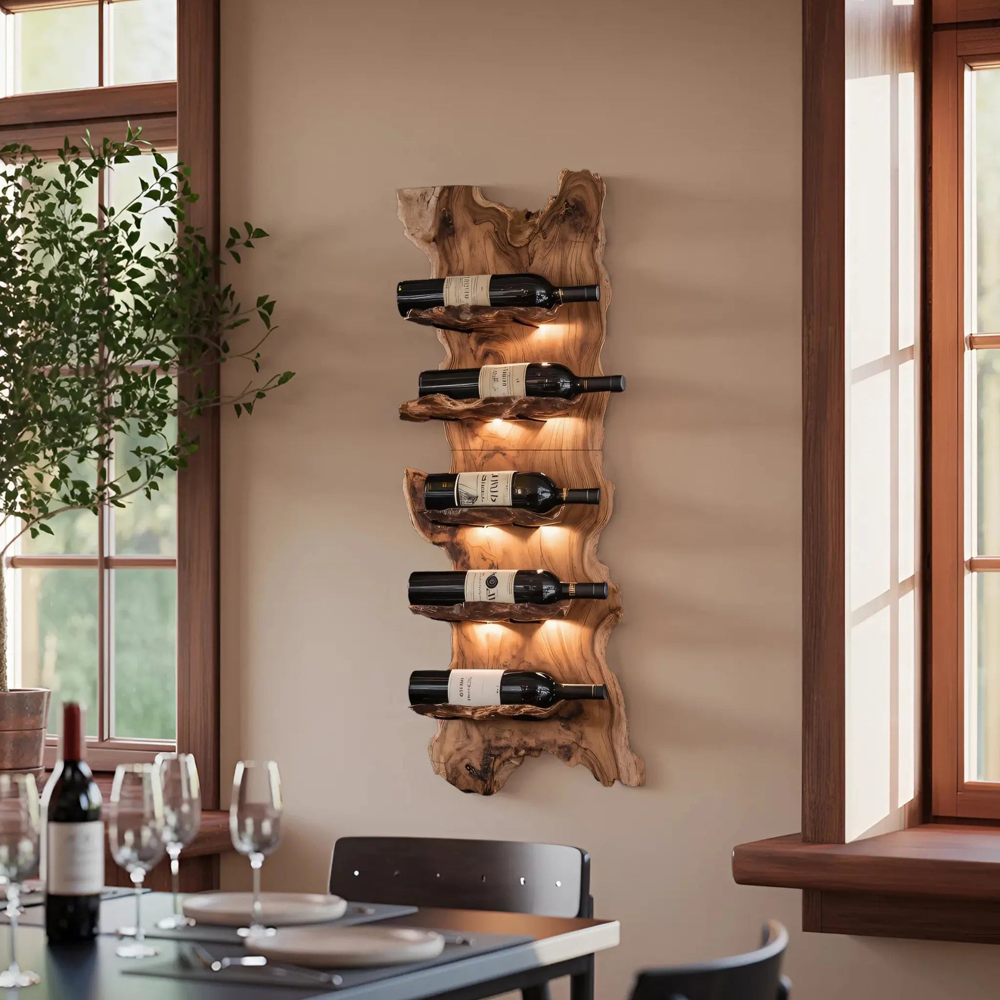Modern Wooden Live Edge Wine Holder For Entryway Furniture Kitchnce