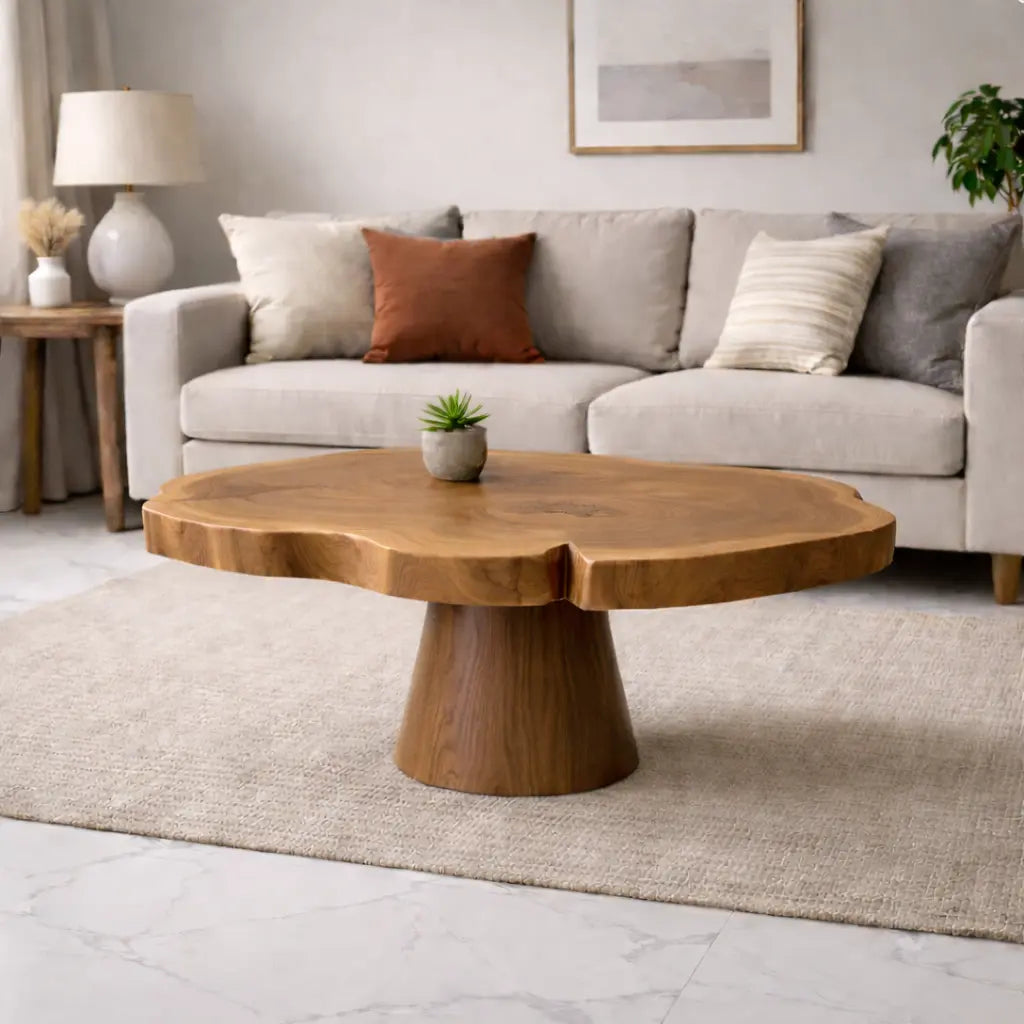 Solid Wood Coffee Table with Organic Edge Top Modern Sculptural Living Room Table Kitchnce