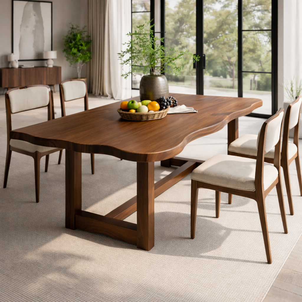 Solid Wood Dining Table with Sculpted Edge Top Modern Wooden Dining Room Table