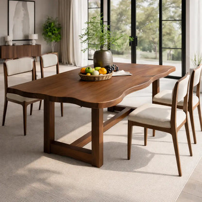 Solid Wood Dining Table with Sculpted Edge Top Modern Wooden Dining Room Table Kitchnce