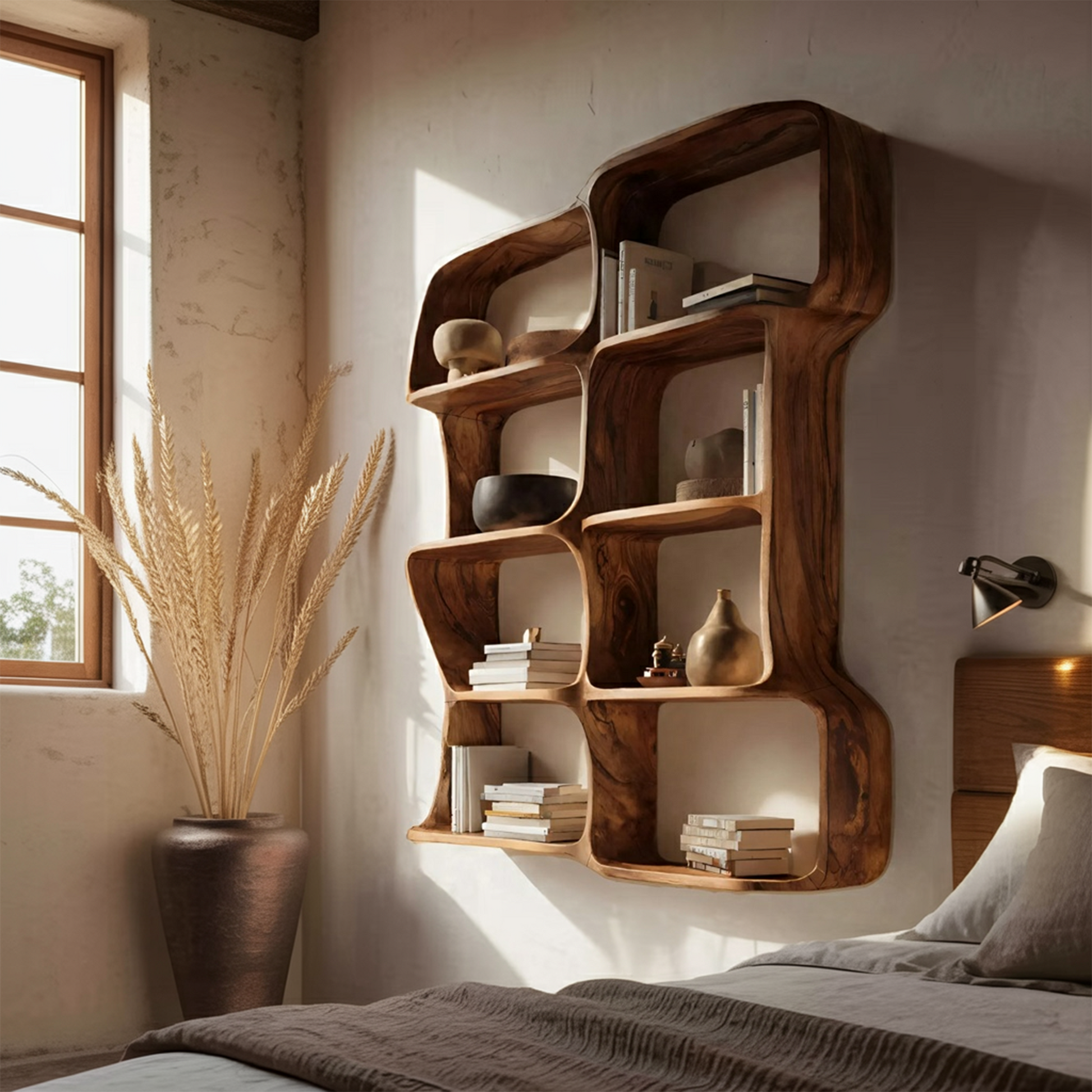 Modern Sculptural Floating Bookshelf For Bedroom Or Living Room Kitchnce
