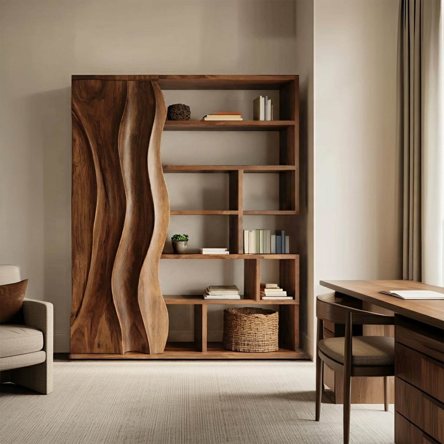Modern Bookshelf With Wave Door For Home Decor Kitchnce