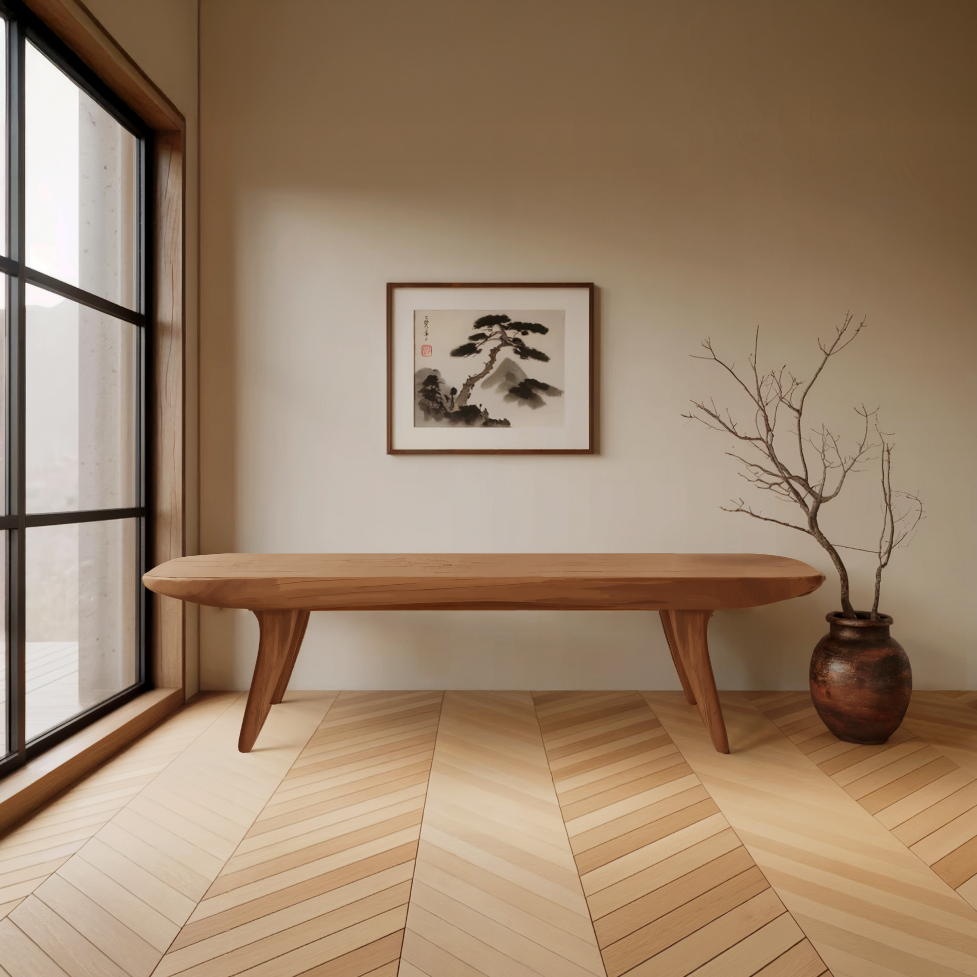 Curved Minimalist Organic Bench For Entryway Bedroom And Living Room Kitchnce