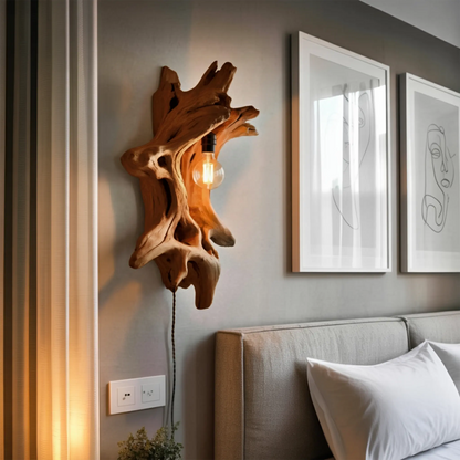 Driftwood Wall Lamp With Carved Form For Rustic Modern Living Room Kitchnce