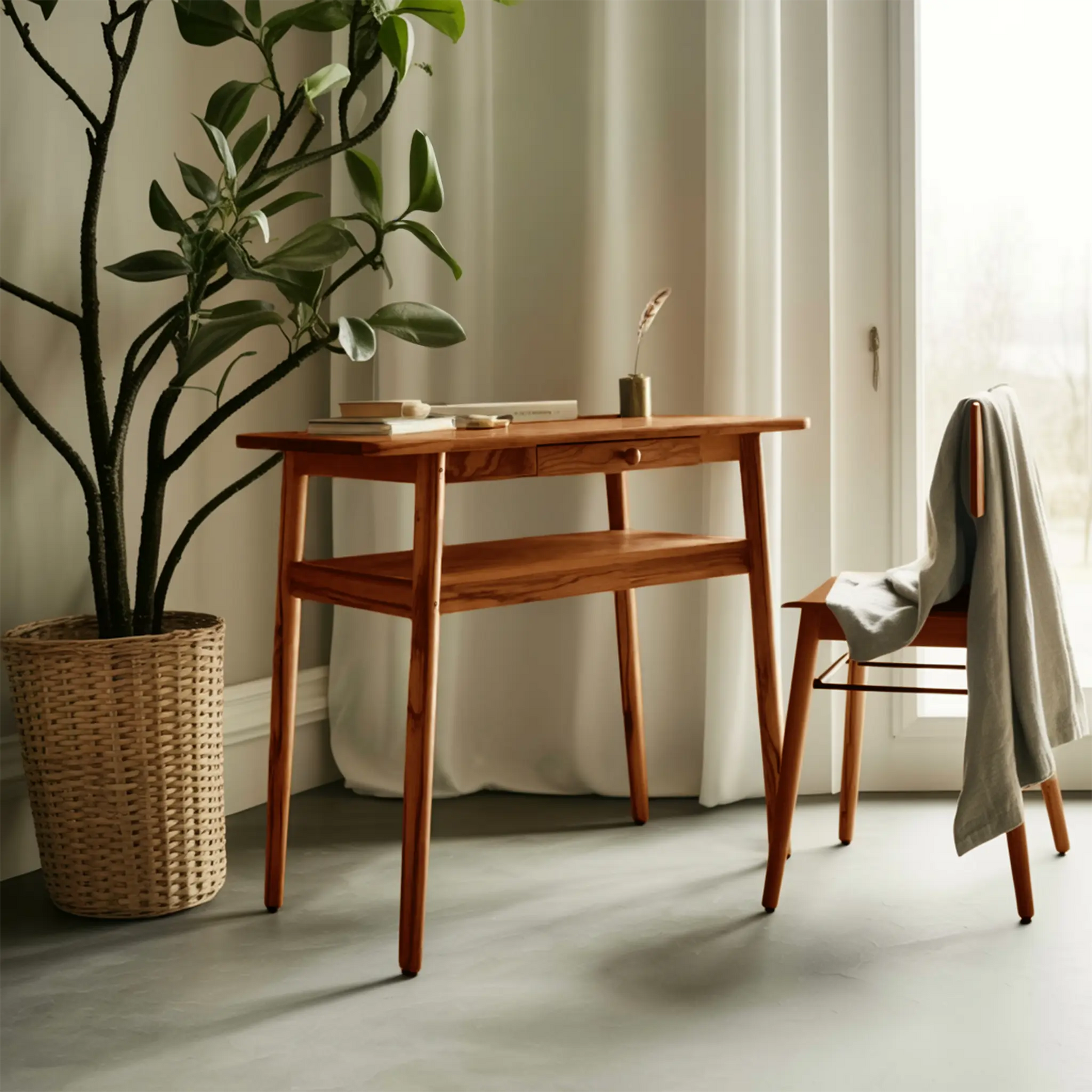 Modern Minimalist Wood Writing Desk With Drawer For Home Office Or Entryway Kitchnce