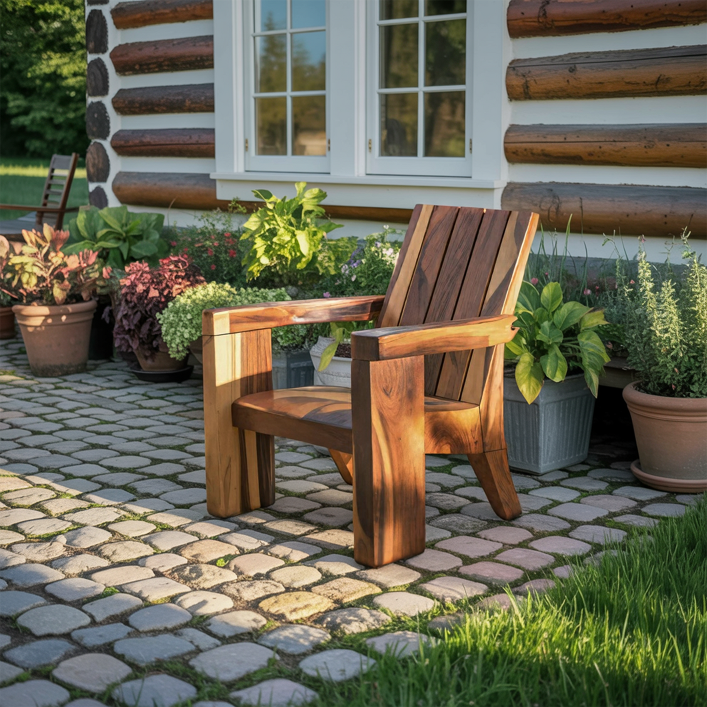 Rustic Outdoor Wooden Lounge Chair With Armrests For Garden Or Porch Kitchnce