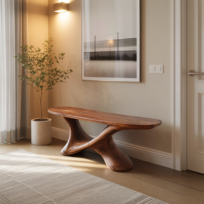 Modern Sculptural Bench With Twisted Base For Entryway Kitchnce