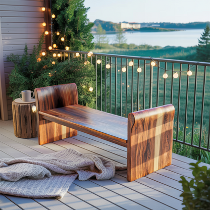 Contemporary Wood Bench With Rounded Armrests For Porch Or Garden Kitchnce