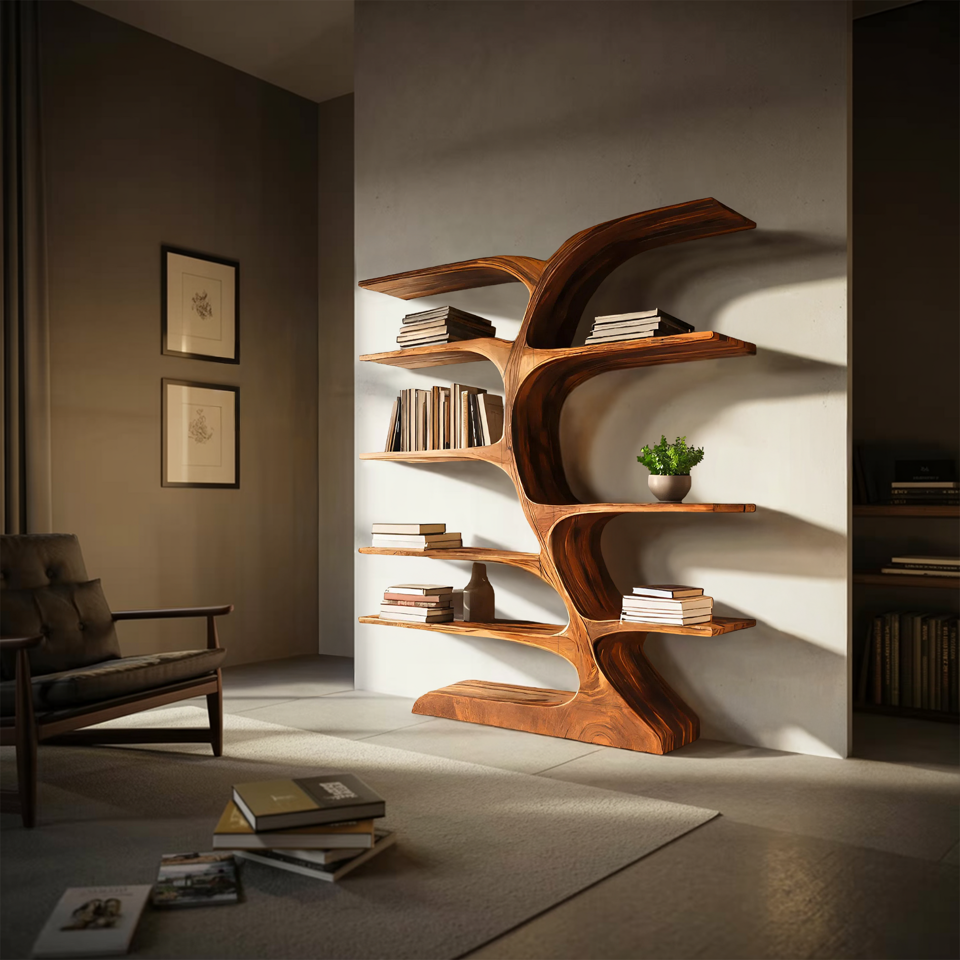 Organic Curved Bookshelf For Open Space Kitchnce