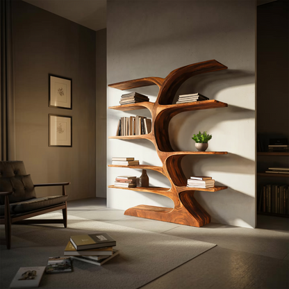 Organic Curved Bookshelf For Open Space Kitchnce