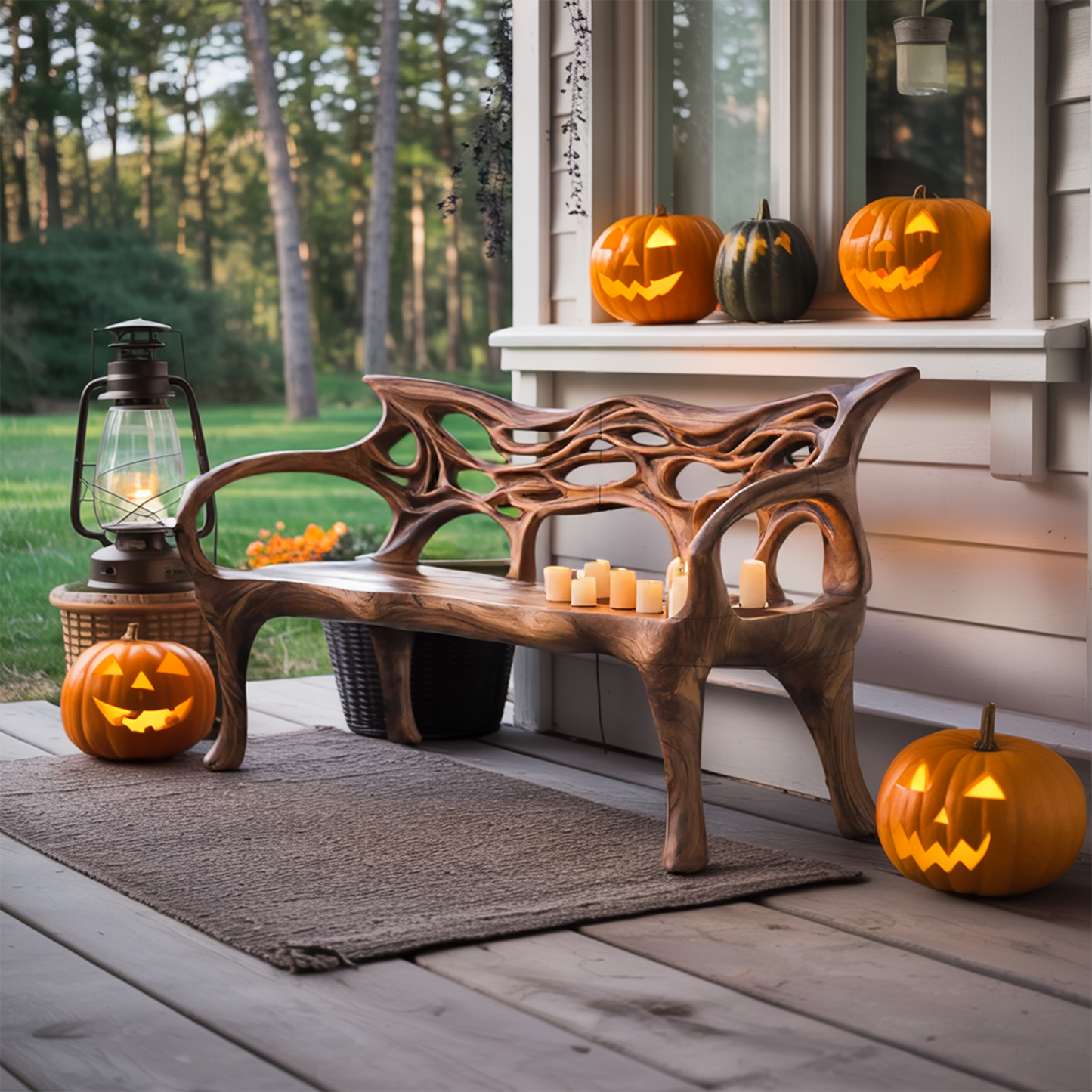 Mid Century Solid Wood Halloween Bench For Outdoor Design Kitchnce