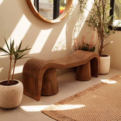 Contemporary Sculpted Wood Bench For Garden Or Patio Kitchnce