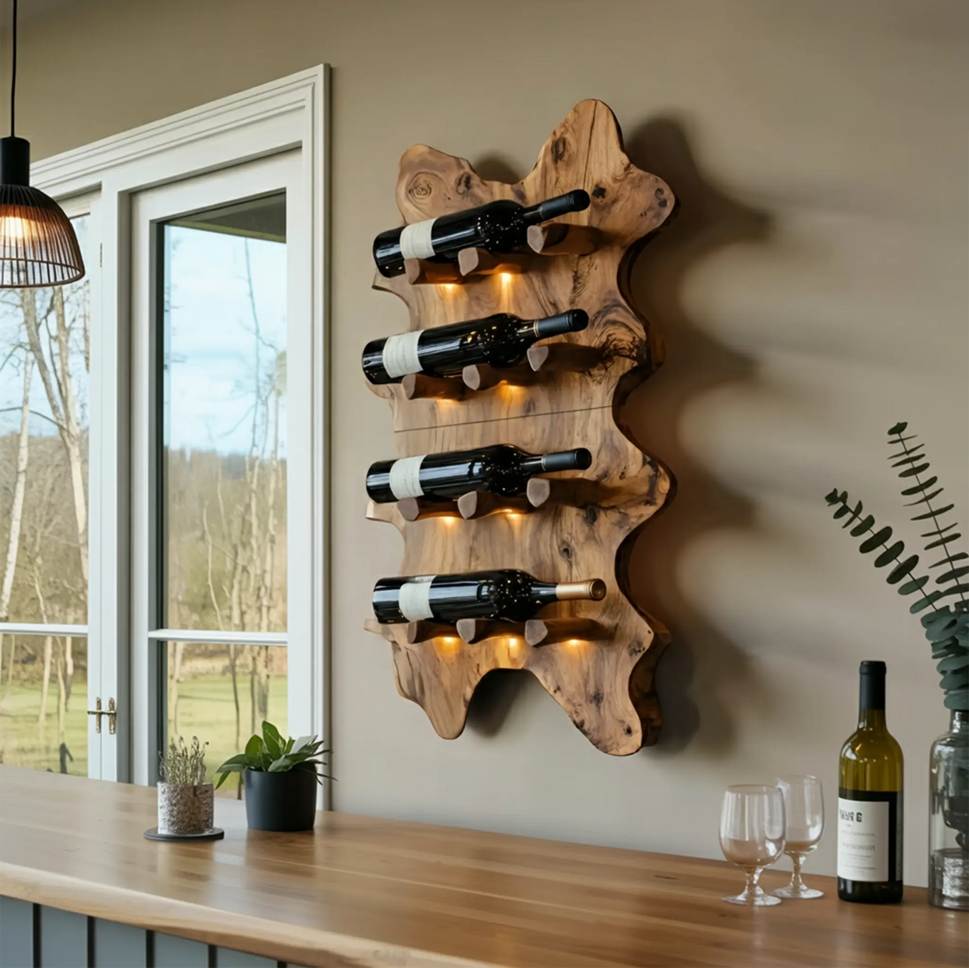 Rustic Live Edge Wall Wine Rack For Cozy Dining Rooms Kitchnce