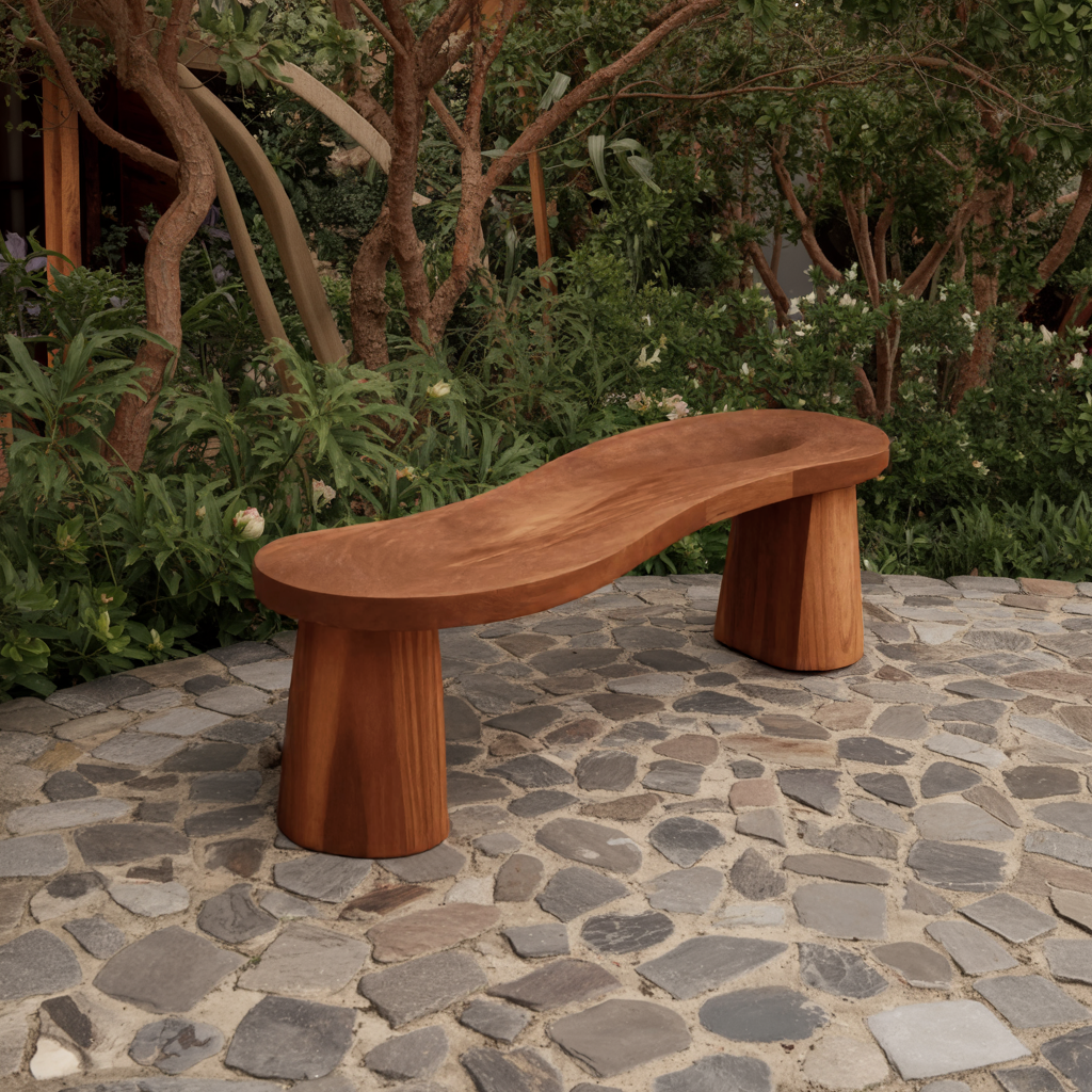 Organic Curved Wood Bench For Garden Or Entryway Kitchnce
