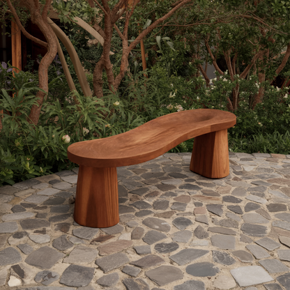Organic Curved Wood Bench For Garden Or Entryway Kitchnce