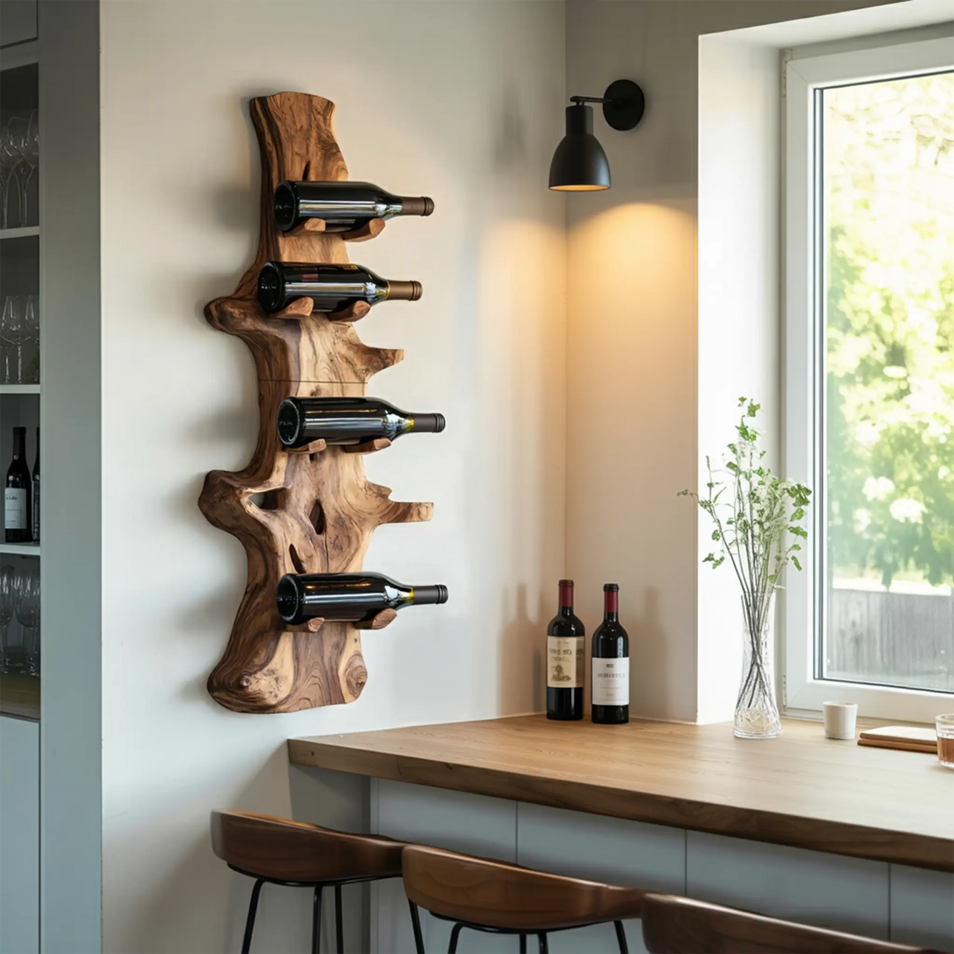 Handcrafted Live Edge Wine Holder For Modern Furniture Decor Kitchnce