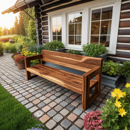 Modern Solid Wood Outdoor Bench With Armrests For Garden Or Entryway Kitchnce