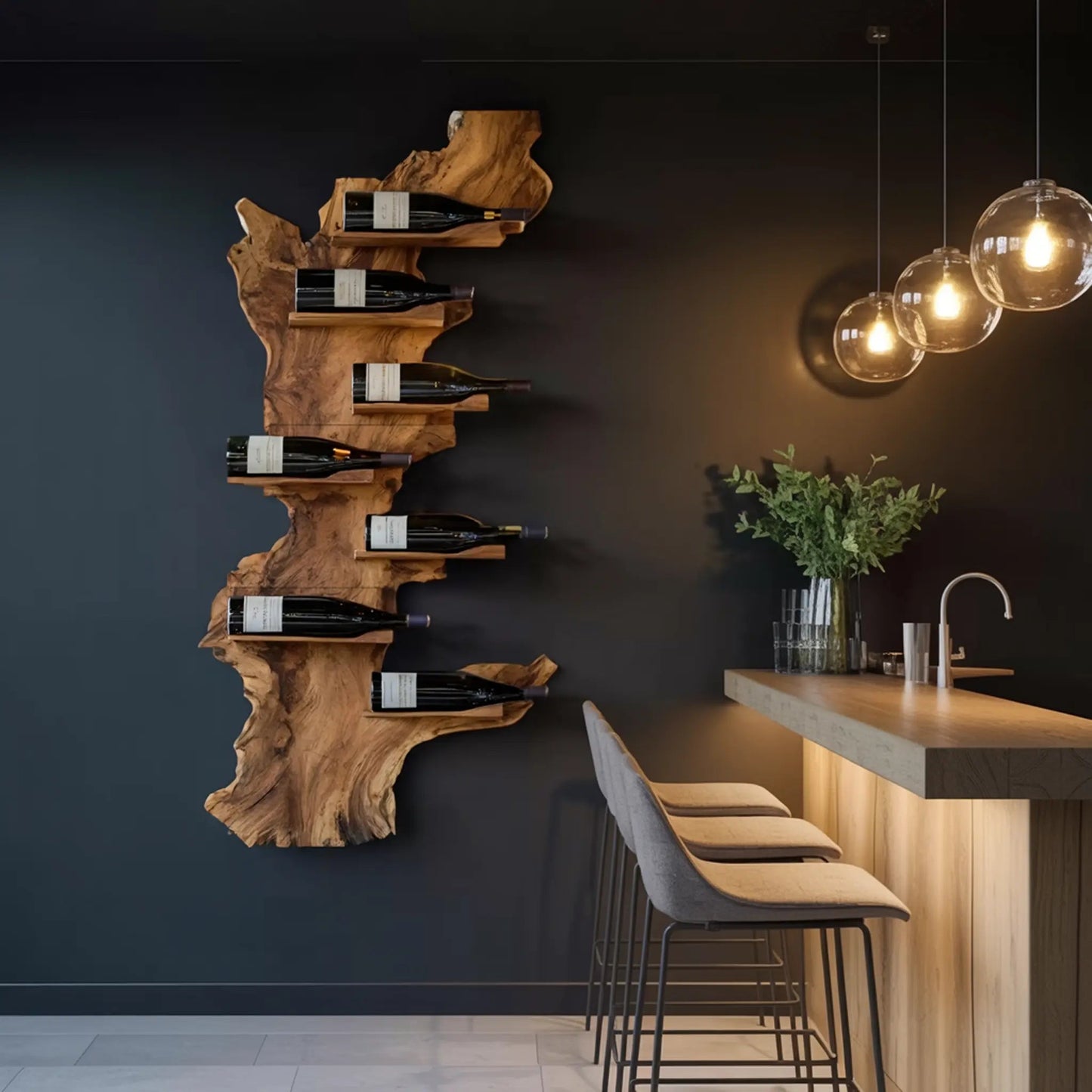 Modern Live Edge Wine Holder For Living Room Furniture Decor Kitchnce