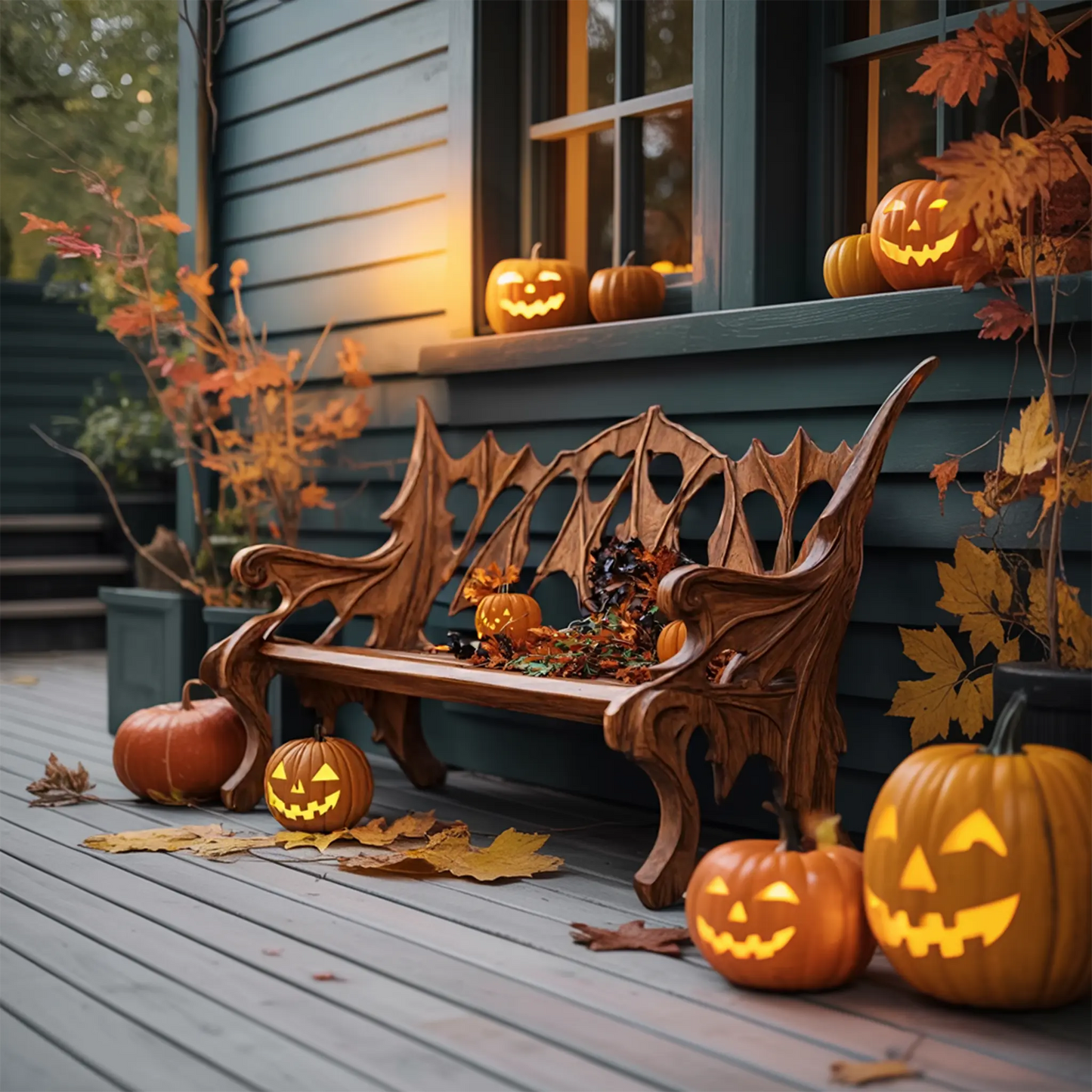Mid Century Solid Wood Halloween Bench For Festive Outdoor Decor Kitchnce
