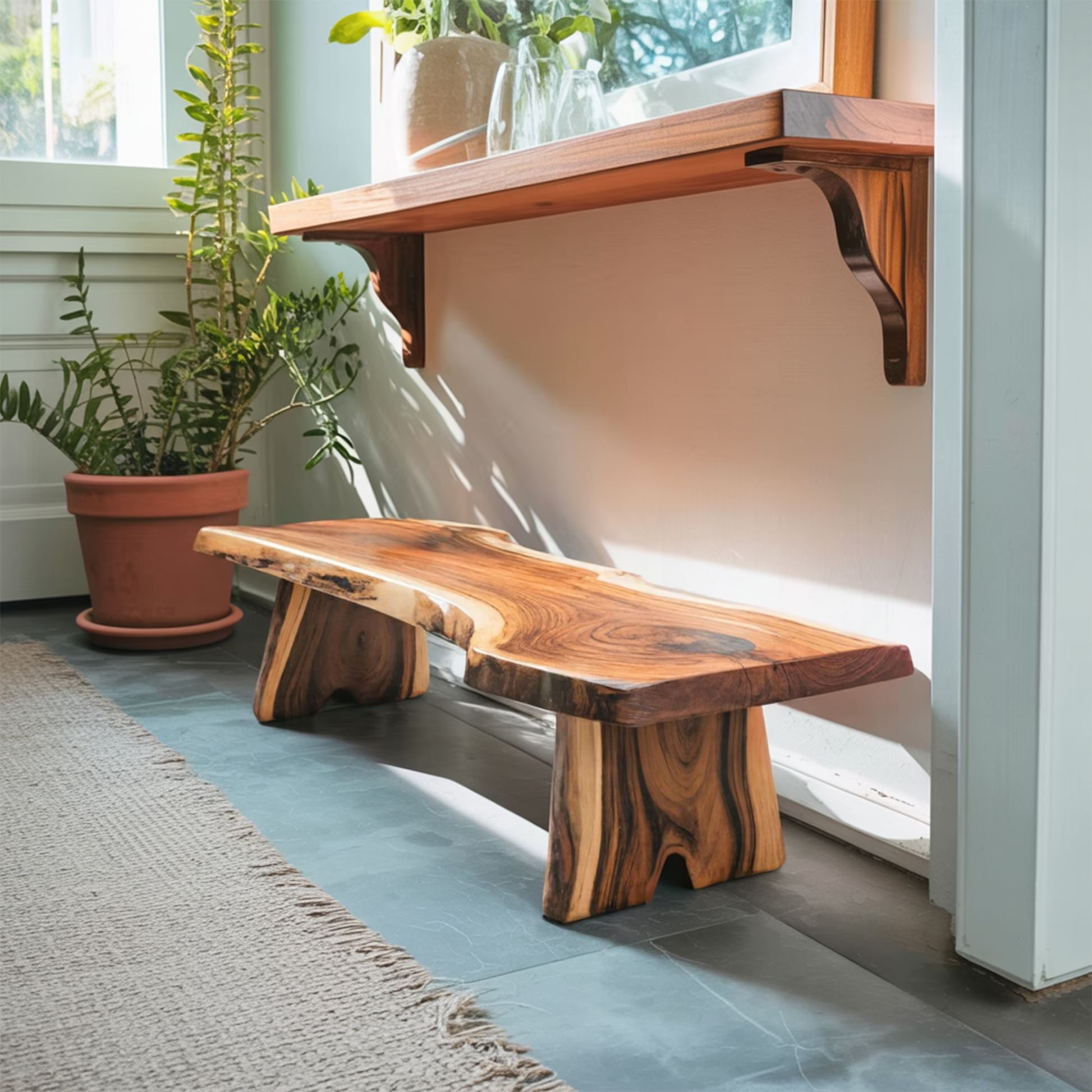 Minimalist Live Edge Outdoor Bench For Entryway Or Patio Kitchnce