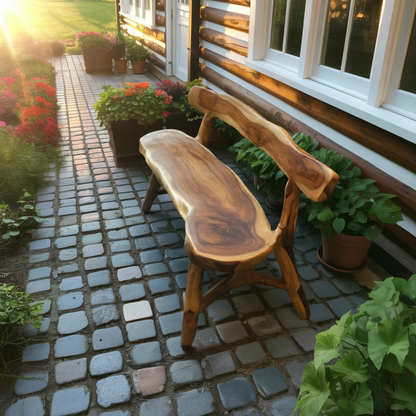 Rustic Live Edge Bench With Backrest For Garden Patio And Balcony Kitchnce