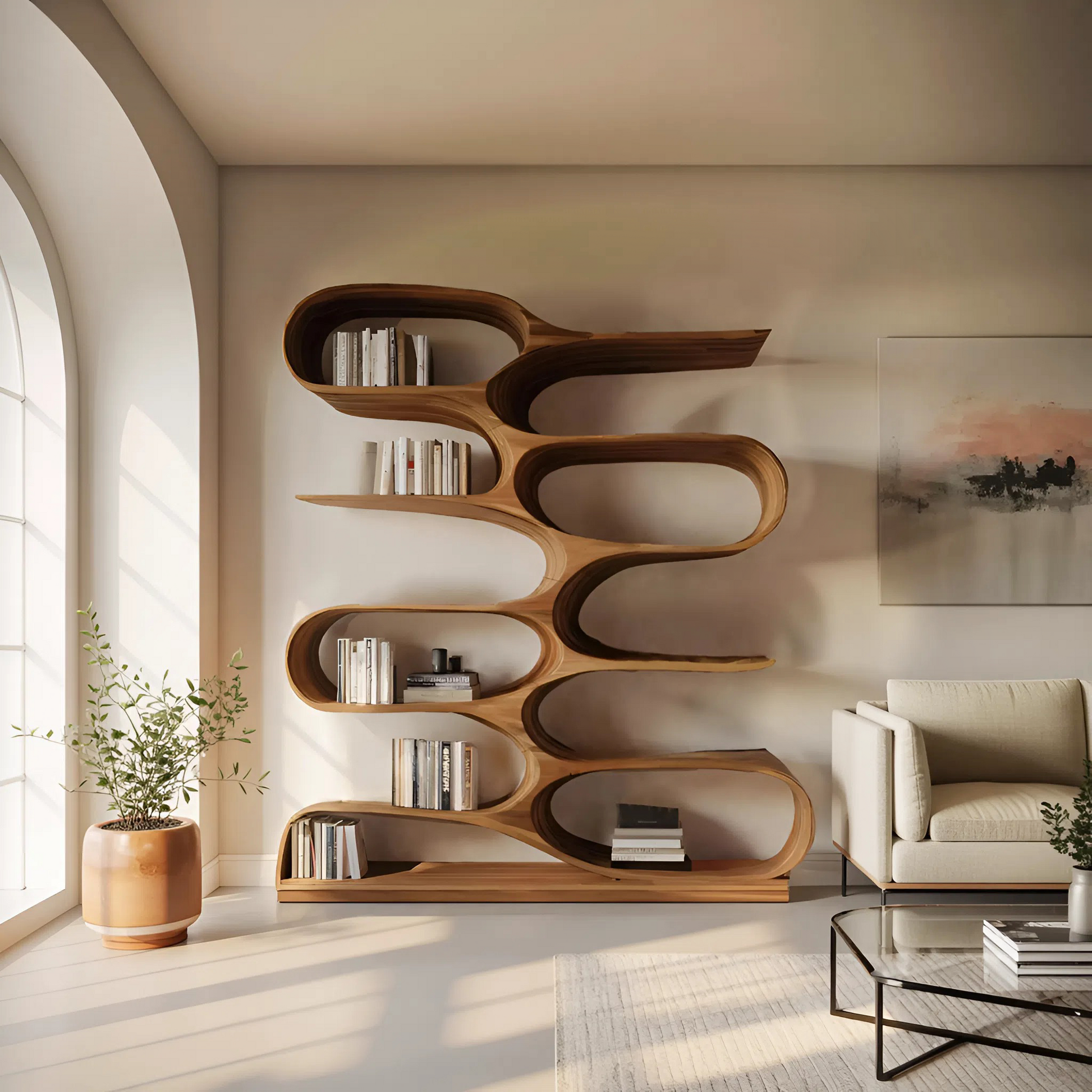 Organic Living Room Bookshelf For Home Decor Kitchnce