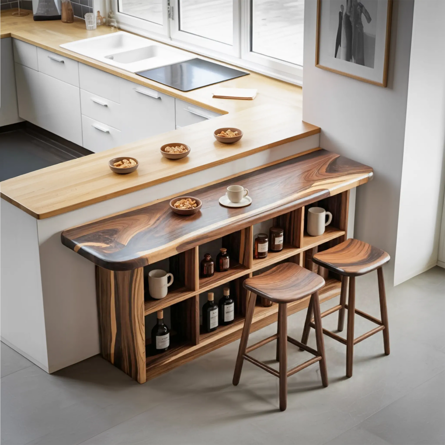 Wooden Bar Table With Storage For Compact Kitchen Or Coffee Bar Kitchnce